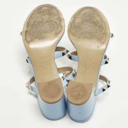 مملوكة مسبقًا Valentino Rockstud Size 36.5 Light Blue Leather Block Heel Slide Sandals