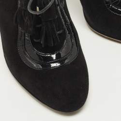 Pre Owned حذاء بوت كاحل فالنتينو جلد سويدي أسود بسير رباط مقاس 38