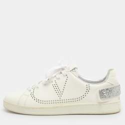 Pre Owned Valentino Backnet Rockstud Size 38 White Perforated Leather Low Top Sneakers 