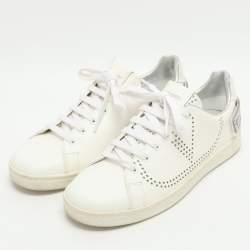 Pre Owned Valentino Backnet Rockstud Size 38 White Perforated Leather Low Top Sneakers 