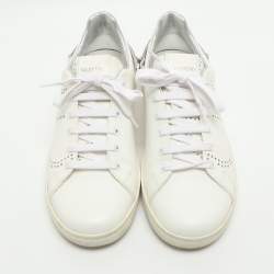 Pre Owned Valentino Backnet Rockstud Size 38 White Perforated Leather Low Top Sneakers 