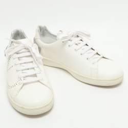 Pre Owned Valentino Backnet Rockstud Size 38 White Perforated Leather Low Top Sneakers 