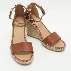 Pre Owned صندل فالتينتو ودج إسبادريل سير كاحل جلد بني روك ستد مقاس 38