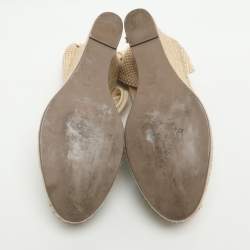 Pre Owned Valentino Green Studded Leather Espadrille Wedge Ankle Strap Sandals Size 38