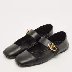 Pre Owned Valentino VLogo Size 37 Black Leather Mary Jane Ballet Flats