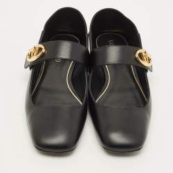Pre Owned Valentino VLogo Size 37 Black Leather Mary Jane Ballet Flats