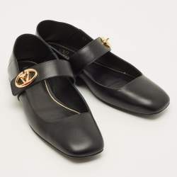 Pre Owned Valentino VLogo Size 37 Black Leather Mary Jane Ballet Flats