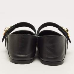 Pre Owned Valentino VLogo Size 37 Black Leather Mary Jane Ballet Flats