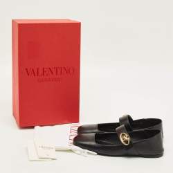Pre Owned Valentino VLogo Size 37 Black Leather Mary Jane Ballet Flats