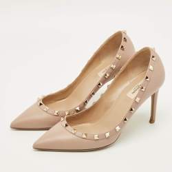 Pre Owned Valentino Rockstud Size 41 Beige Leather Pointed Toe Pumps