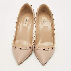 Pre Owned Valentino Rockstud Size 41 Beige Leather Pointed Toe Pumps