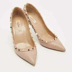 Pre Owned Valentino Rockstud Size 41 Beige Leather Pointed Toe Pumps