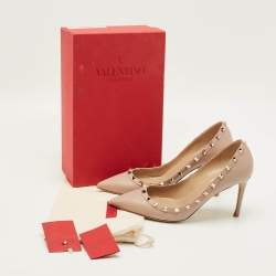 Pre Owned Valentino Rockstud Size 41 Beige Leather Pointed Toe Pumps