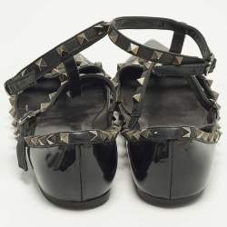 Pre Owned Valentino Rockstud Cage Size 40 Black Patent and Leather Ballet Flats