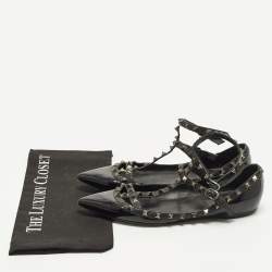 Pre Owned Valentino Rockstud Cage Size 40 Black Patent and Leather Ballet Flats