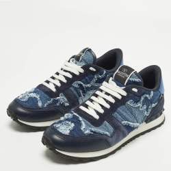 Pre Owned حذاء رياضي فالنتينو روكرنر جلد وقماش لون كمو أسود/أبيض مقاس 39.5