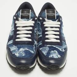 Pre Owned حذاء رياضي فالنتينو روكرنر جلد وقماش لون كمو أسود/أبيض مقاس 39.5