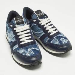 Pre Owned حذاء رياضي فالنتينو روكرنر جلد وقماش لون كمو أسود/أبيض مقاس 39.5