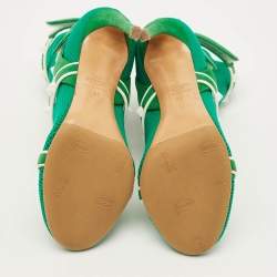 Pre Owned بوت بطول الكاحل فالنتينو روكستد بودي تيك قماش محبوكة أخضر/أبيض وجلد سويدي مقاس 35