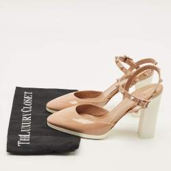 Pre Owned Valentino Rockstud Size 37 Beige Patent Leather Ankle Strap Sandals