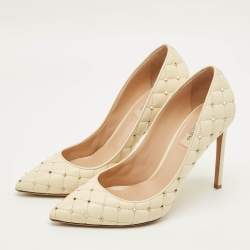 Pre Owned Valentino Rockstud Size 41 Cream Leather D'orsay Pumps