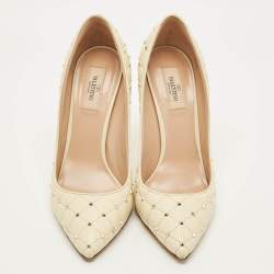 Pre Owned Valentino Rockstud Size 41 Cream Leather D'orsay Pumps