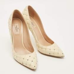 Pre Owned Valentino Rockstud Size 41 Cream Leather D'orsay Pumps
