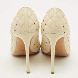 Pre Owned Valentino Rockstud Size 41 Cream Leather D'orsay Pumps