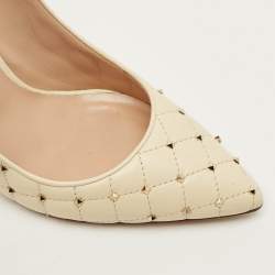 Pre Owned Valentino Rockstud Size 41 Cream Leather D'orsay Pumps