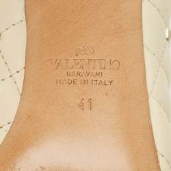 Pre Owned Valentino Rockstud Size 41 Cream Leather D'orsay Pumps