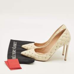 Pre Owned Valentino Rockstud Size 41 Cream Leather D'orsay Pumps