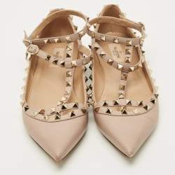 Pre Owned Valentino Rockstud Size 41 Beige Leather Ballet Flats