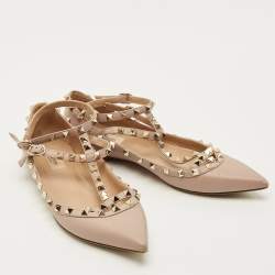 Pre Owned Valentino Rockstud Size 41 Beige Leather Ballet Flats