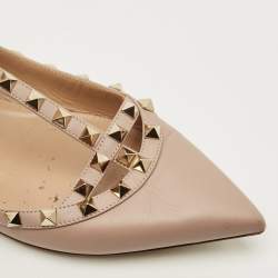 Pre Owned Valentino Rockstud Size 41 Beige Leather Ballet Flats