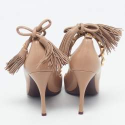 Pre Owned Valentino Rockstud Size 37.5 Beige Leather Ankle Wrap Tassel Pumps