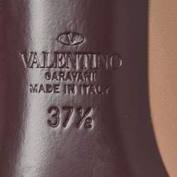 Pre Owned Valentino Rockstud Size 37.5 Beige Leather Ankle Wrap Tassel Pumps