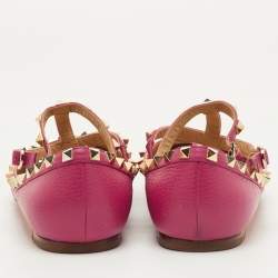 Pre Owned حذاء باليرينا فاتحة الكاحل فالنتينو فلات روكستد جلد وردي مقاس 39