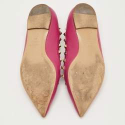 Pre Owned حذاء باليرينا فاتحة الكاحل فالنتينو فلات روكستد جلد وردي مقاس 39