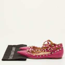 Pre Owned حذاء باليرينا فاتحة الكاحل فالنتينو فلات روكستد جلد وردي مقاس 39