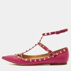 مملوكة مسبقًا حذاء باليرينا فاتحة الكاحل فالنتينو فلات روكستد جلد وردي مقاس 39