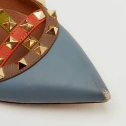 Pre Owned Valentino Rockstud Size 39 Multicolor Leather Pointed Toe Ankle Strap Ballet Flats