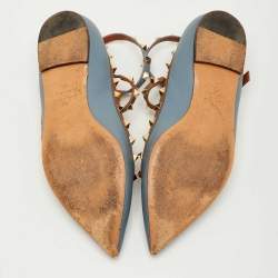 Pre Owned Valentino Rockstud Size 39 Multicolor Leather Pointed Toe Ankle Strap Ballet Flats