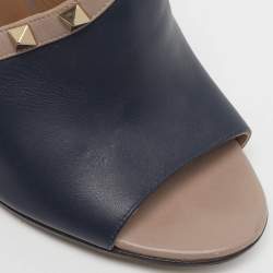 Pre Owned Valentino Rockstud Size 38 Beige/Blue Leather Slingback Sandals