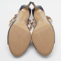 Pre Owned Valentino Rockstud Size 38 Beige/Blue Leather Slingback Sandals