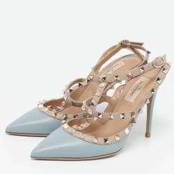 مملوكة مسبقًا حذاء كعب عالي فالنتينو جلد وردي مزين مسامير قفصي مقاس 40