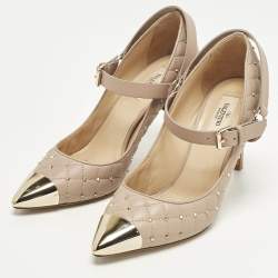 Pre Owned Valentino Rockstud Size 39 Dusty Pink Quilted Leather Mary Jane Pumps