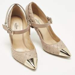 Pre Owned Valentino Rockstud Size 39 Dusty Pink Quilted Leather Mary Jane Pumps