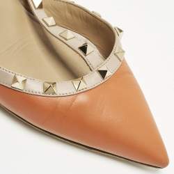 Pre Owned Valentino Rockstud Caged Size 40.5 Beige/Orange Leather Pumps