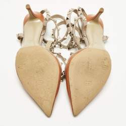 Pre Owned Valentino Rockstud Caged Size 40.5 Beige/Orange Leather Pumps