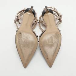 Pre Owned Valentino Rockstud Size 40 Black/Beige Patent and Leather Ankle Strap Pumps